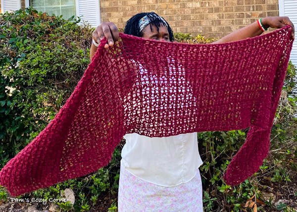 Crochet red lace scarf