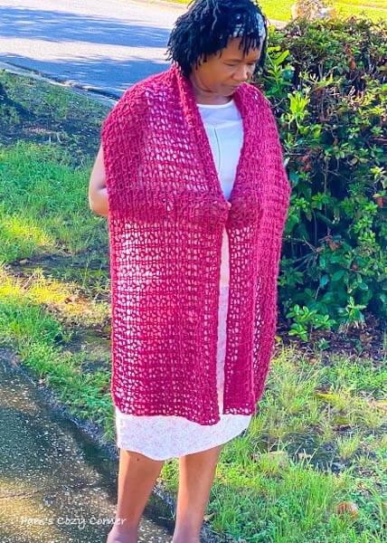 Red crochet lace scaef