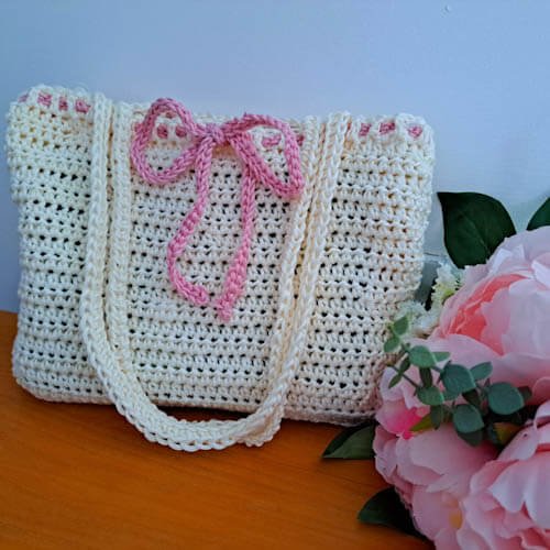 crochet romantic ribbon bag free pattern