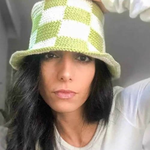 checkered crochet bucket hat