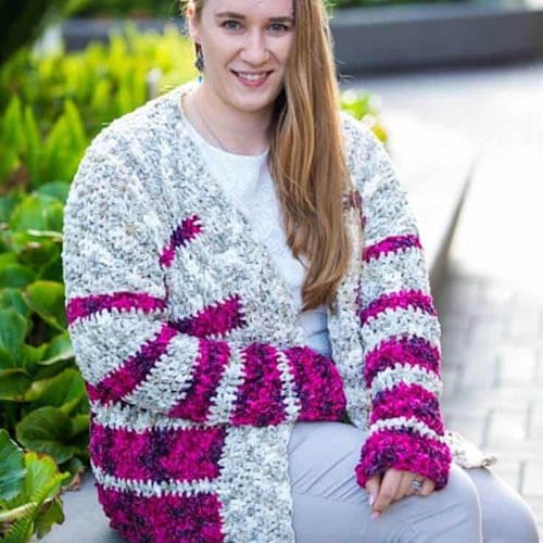 crochet striped velvet cardigan